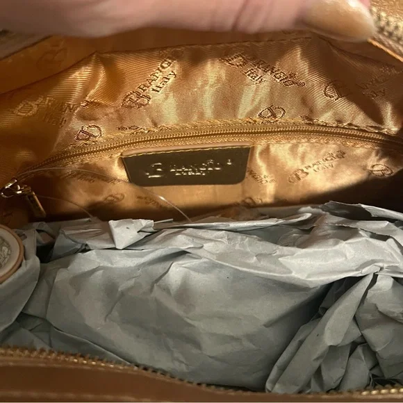 BRANGIO ITALIAN HANDBAG LEATHER HEARTS FLOWERS SHINY CROSSBODY STRAP HANDLES - Picture 14 of 15